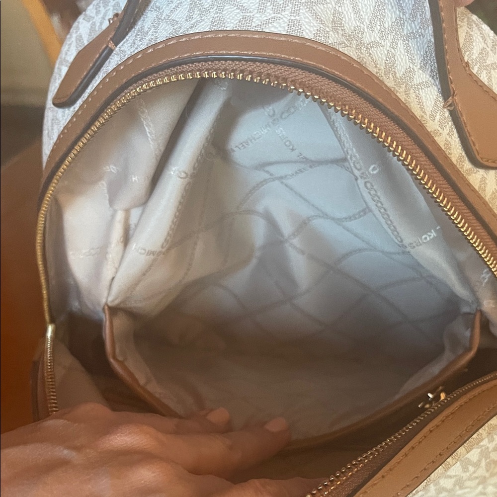 Michael Kors Cream and Tan Logo Backpack - Picture 11 of 11